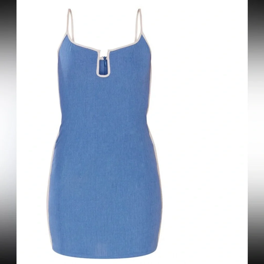 PLT Blue Linen Look Bodycon Dress - Picture 1 of 4